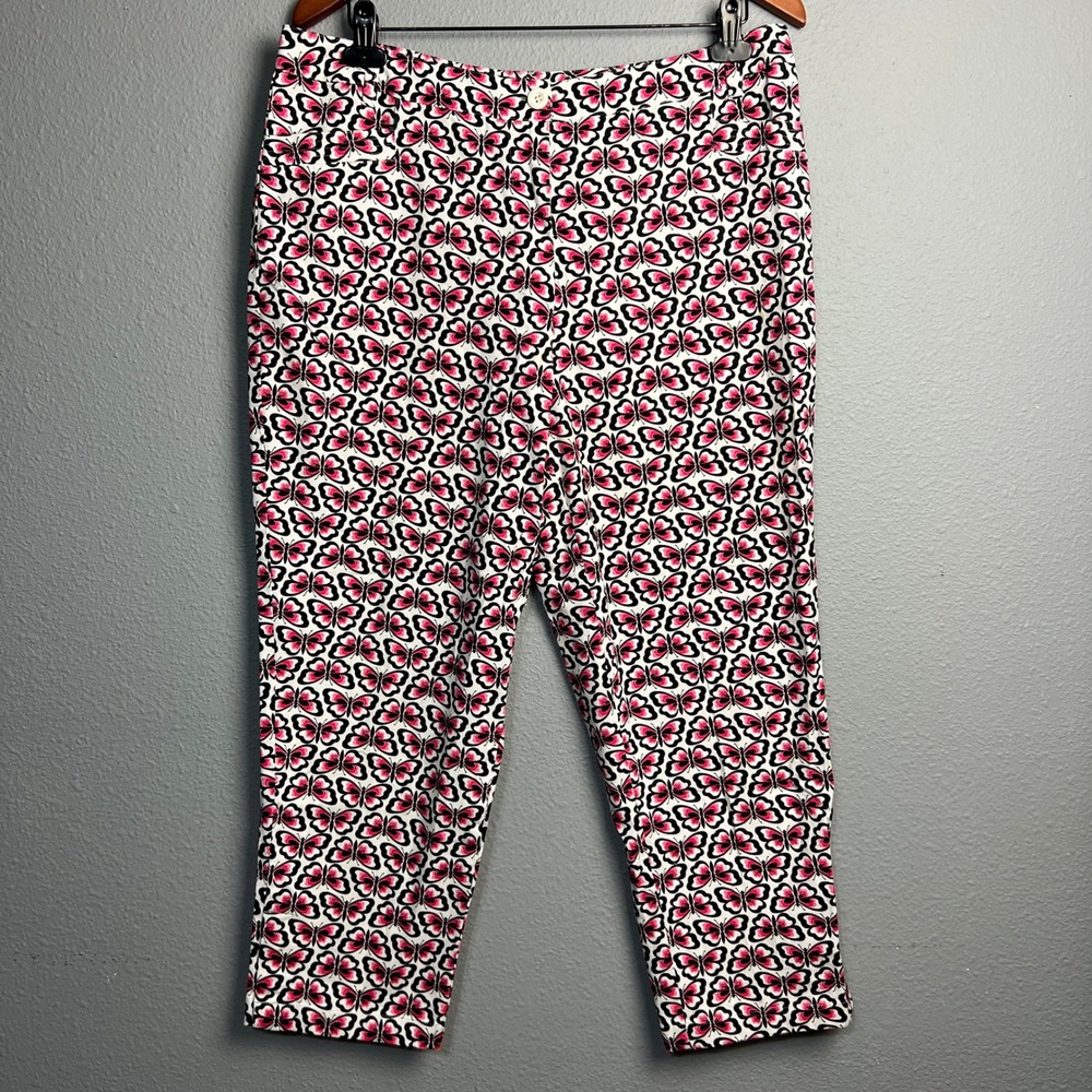 Vtg Talbots Butterfly Novelty Print Stretch Cropped Pants Women's Size 16 Granny